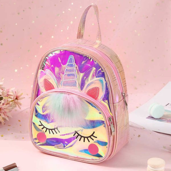 Holograma laser unicórnio mochila transparente geléia pvc schoolbags grande capacidade à prova d 'água ombro saco crianças saco de escola x0529