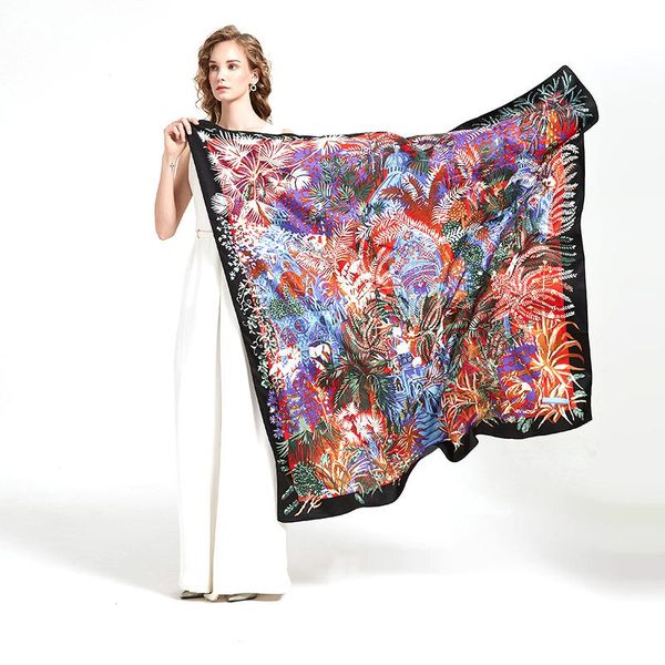 

scarves 130*130cm twill silk scarf women summer square 130cm designer scarfs big foulard en soie, Blue;gray