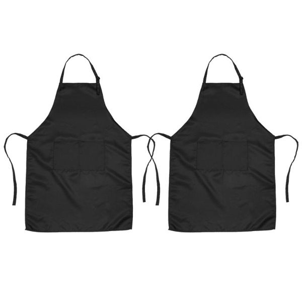 

aprons 2pcs 2 pockets adjustable neck strap bib apron restaurant and home kitchen 60x85cm (black)