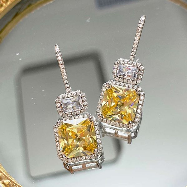 

hbp jewelry luxury rectangle simple fashion versatile temperament elegant yellow zircon earrings earhook, Golden