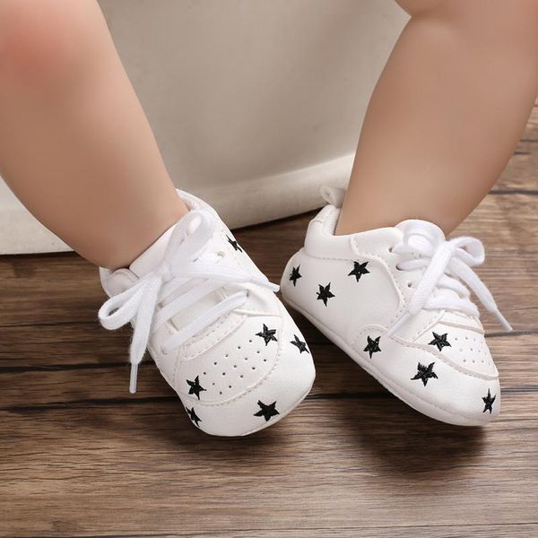 

first walkers infant toddler soft sole print star lace-up prewalker sneakers baby boy girl crib shoes born for 0-18 months walk