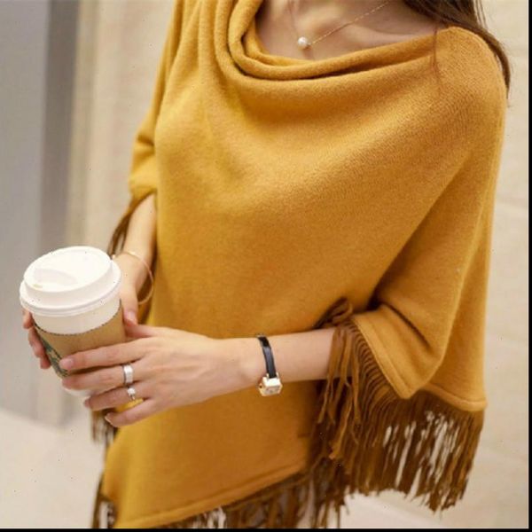 

new women ladies cape coat poncho bohemian striped coat winter warm tassel shawls poncho knitted shawl cardigans sweater fashion, White;black
