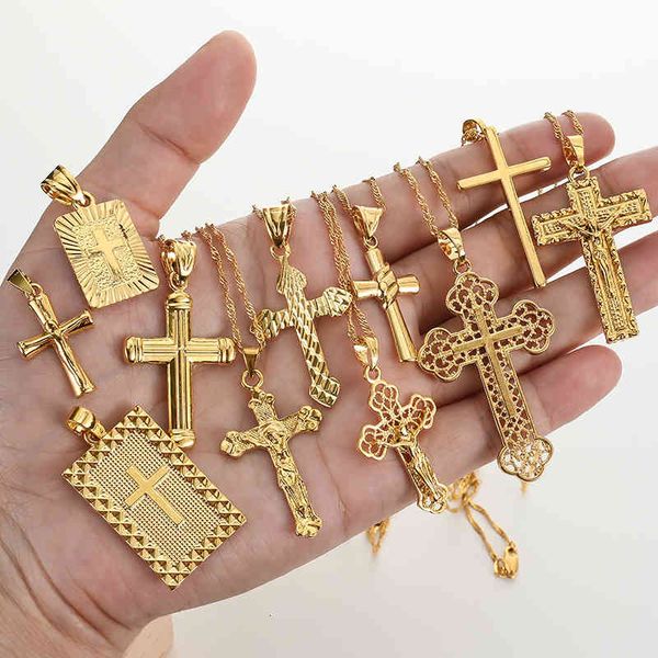 

necklaces pendants simple fashion cross chain necklace for women men luxury ladies gold jewelry pendant crucifix christian ornament gifts, Silver