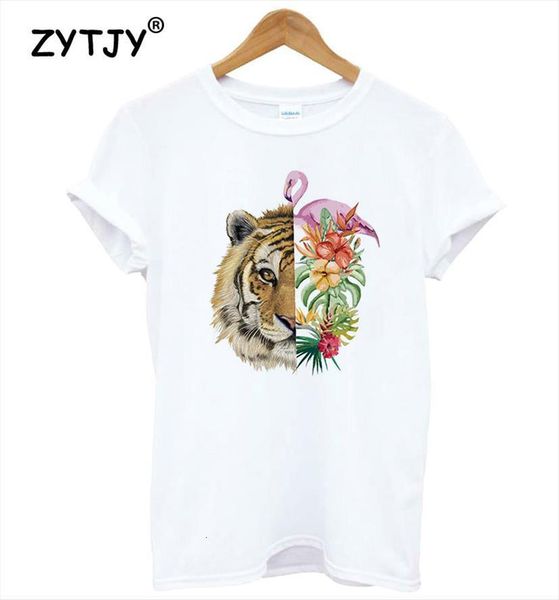 

flamingo tiger head print women cotton casual funny yong girl tee hipster tumblr ins drop ship s 76, White