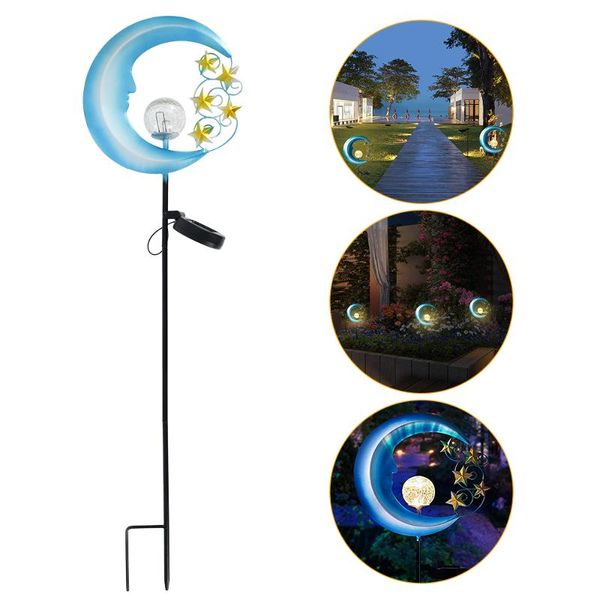 

lawn lamps stars moon solar stake lights led outdoor garden yard pathway decorative crackle glass globe landscape waterproof lamp