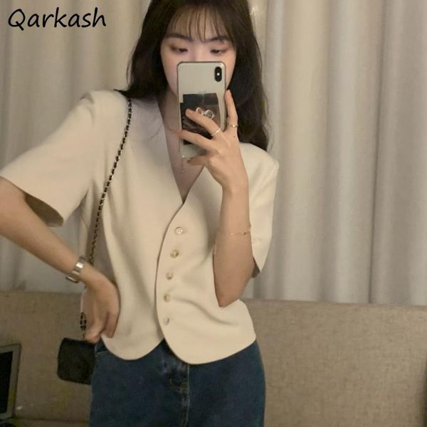 

women's suits & blazers short sleeve women crop v-neck design single-breasted loose fashion all-match temperament ulzzang chic solid s, White;black