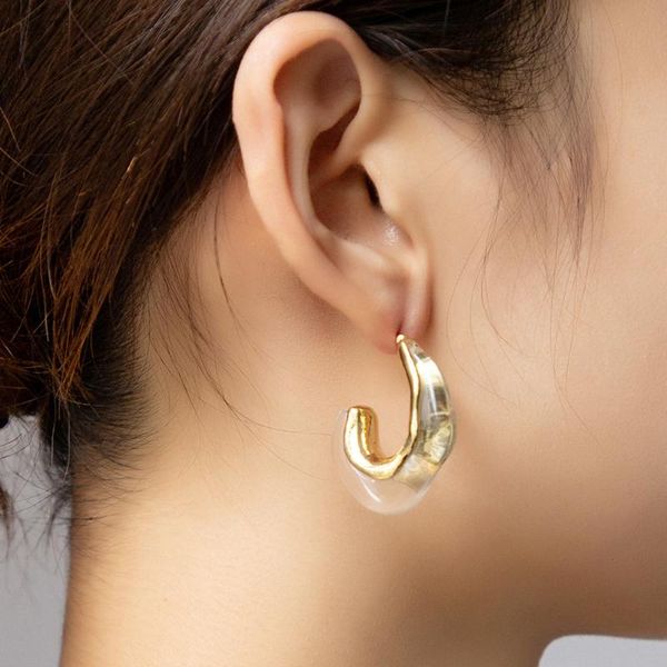 

hoop & huggie 2021 design vintage resin hit color geometric irregular retro metal earrings for women girls mininalist jewelry gifts, Golden;silver