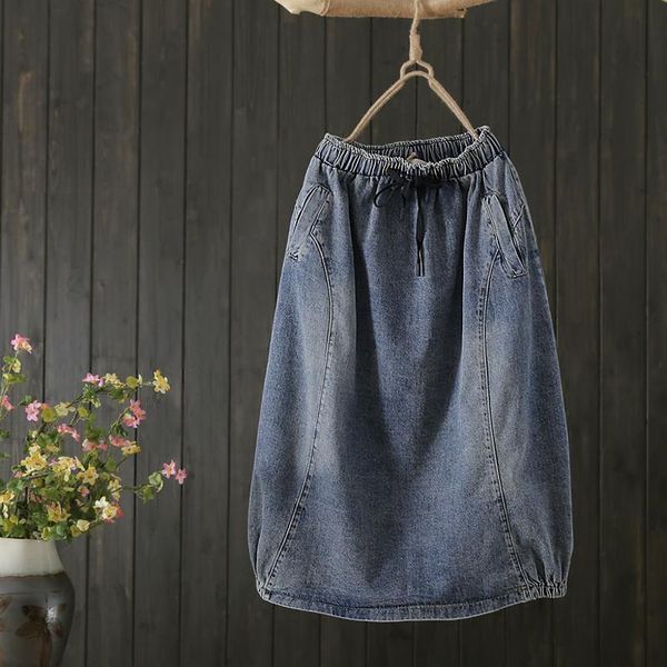 

skirts 2021 fashion denim all-match casual jeans skirt elastic waist long for women spring autumn summer blue grey, Black