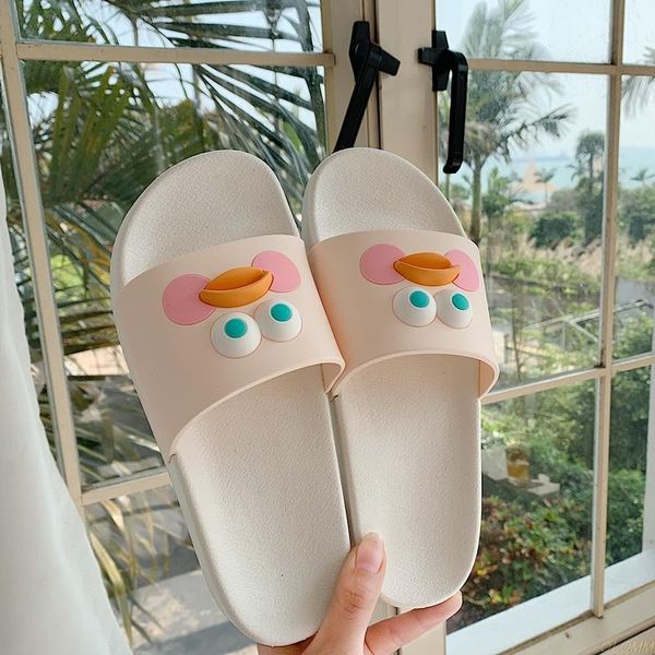 

slippers cute cartoon duck women summer slides flat sandals home bathroom outside beach flip flops ladies shoes, Black