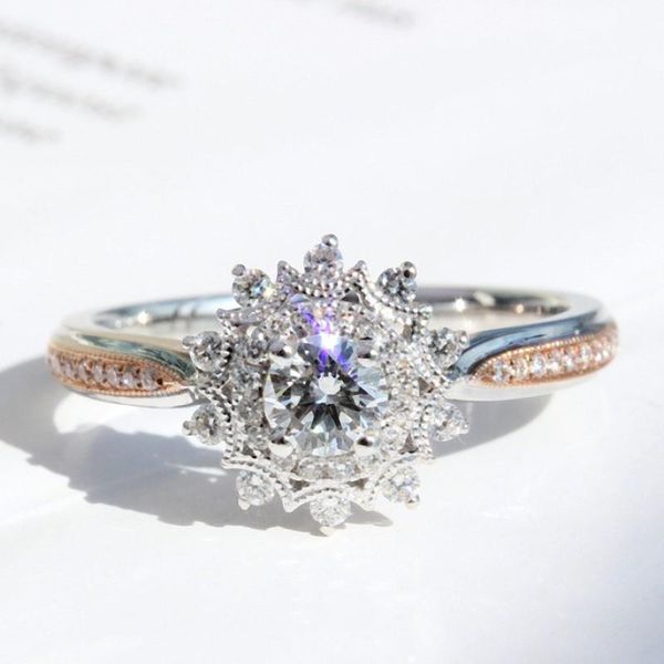 

wedding rings trendy jewelry s925 cubic zircon for women charms bridal engagement 2 tones color plated 2ct lab diamond ring, Slivery;golden