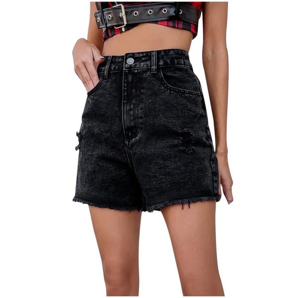

women's shorts denim jeans fashion middle-waisted straight pocket hole short pants women clothing en jean femme, White;black