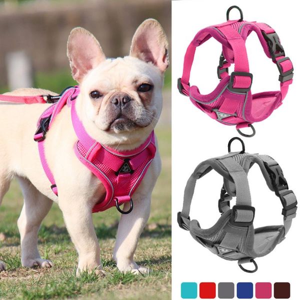 

dog collars & leashes reflective soft breathable mesh harness and leash choke-double padded puppy pet vest with adjustable neck chest