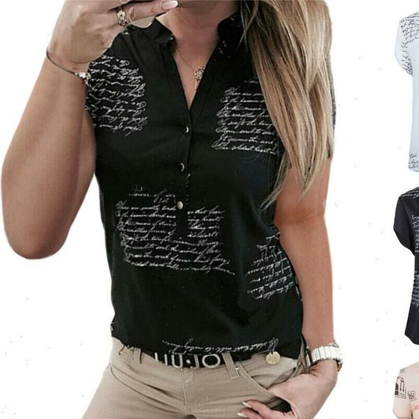 

2021 fashion women v neck short sleeve blouse summer casual shirts ladies chiffon letter plain vintage soft clothes, White