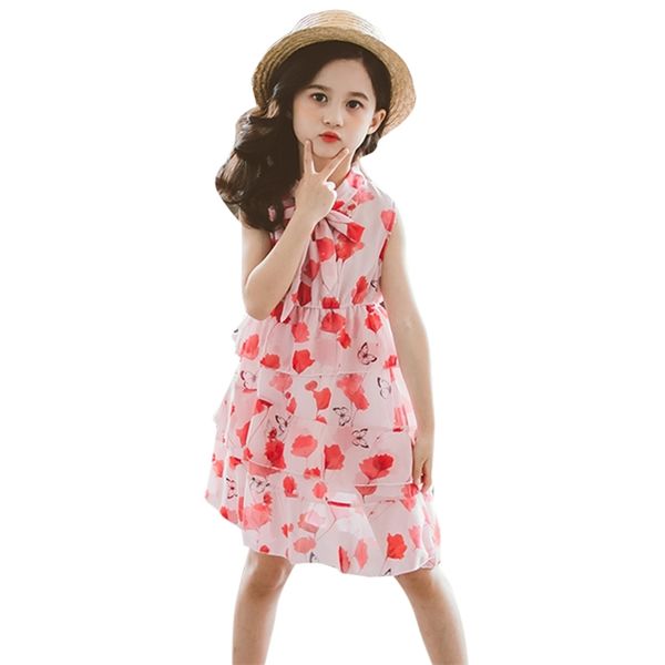 

summer dress girl butterfly pattern kids es for girls bow kid teenage clothes 6 8 10 12 14 210527, Red;yellow