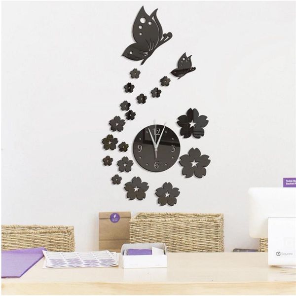

wall clocks butterfly love flower sticker wallpapers mirror fashion personality self-adhesive 3d diy clock living room decoration home