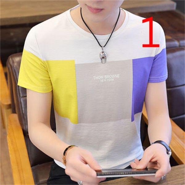 

2021 new t-shirt men's round neck cotton slim korean version of the trend handsome casual printing half sleeve bottoming shirt kvzn, White;black