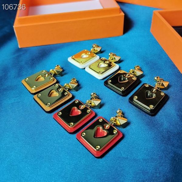 

luxury brand designer copper with 18k gold plated dangle hollow heart double layer square charm earrings for women jewelry, Silver