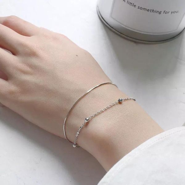 

link, chain double round bead brushed for women geometric snake bone charm simple fashion korean female valentines jewelry boyulige, Black