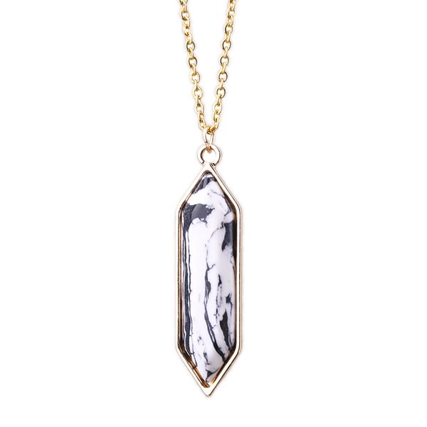 

synthetic black white turquoise pendant stainless steel chain necklace, Silver