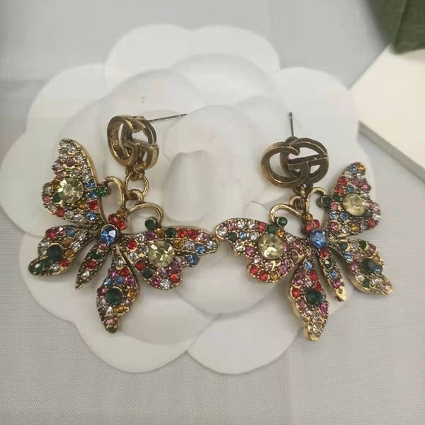 

ladies fashion jewelry jewelry family new classic butterfly earrings double femininity versatile letters inlaid with color earrings, Golden