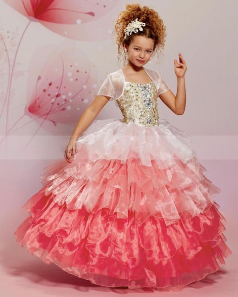

girl's dresses princess party gowns beaded corset back tulle ruffle floor length flower girl dress ball gown size child 1-14y, Red;yellow