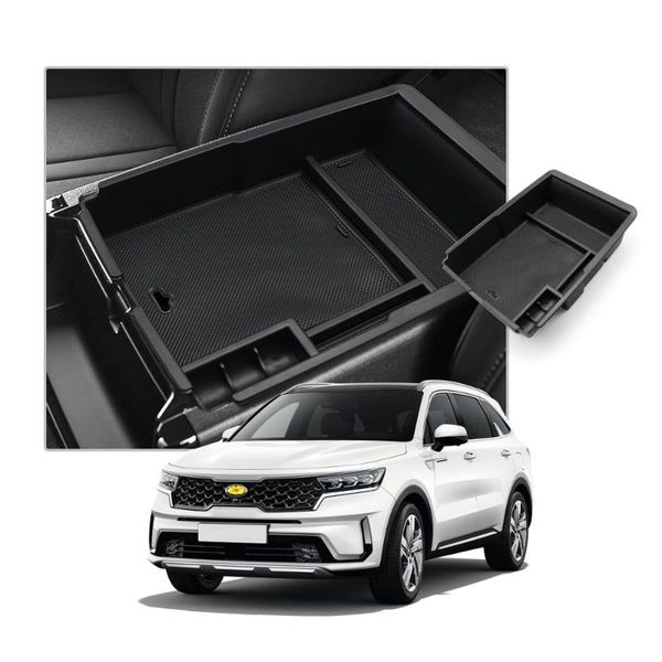 

car organizer lfotpp central armrest storage box for sorento mq4 2021 non-slip rubber auto interior tidying accessories black