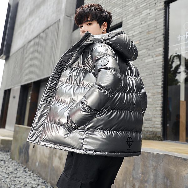

Brilliant Reflective Winter Quilted Silver Korean Men's Parka Jackets Thick Bread Jacket 9i3k, Black