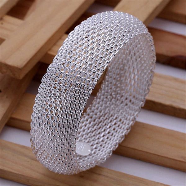 

new silver color jewelry creative simple females closed mesh bangle q0719, Black