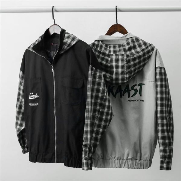 

men's jackets 2021 jacket embroidery patchwork hooded oversized loose style streetwear zipper fashion windbreaker coat men clothing, Black;brown