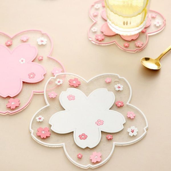 

mats & pads cherry blossom heat insulation table mat family office anti-skid tea cup milk mug coffee desk pad heat-proof bowl