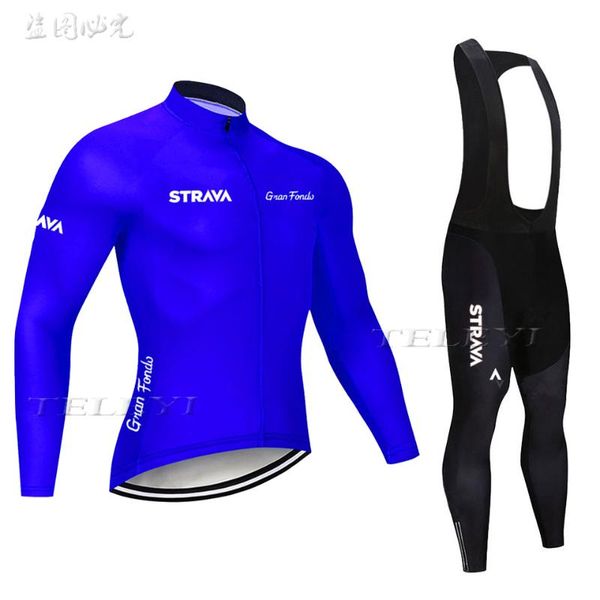 

racing sets autumn 2021 team strava cycling jersey 20d bib set mtb uniform bicycle clothing quick dry bike clothes mens long wear, Black;blue
