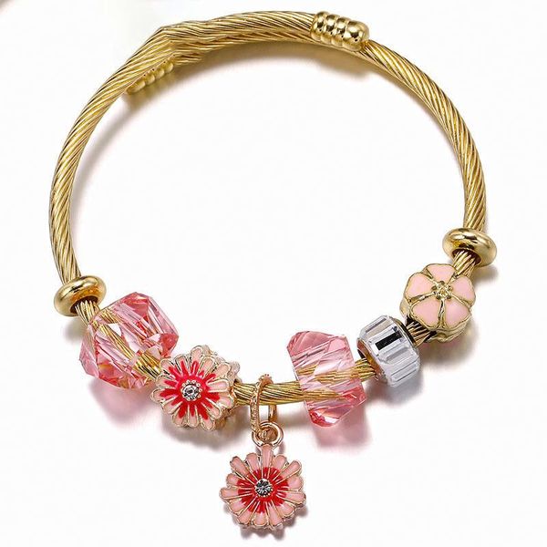 

charm bracelets stainless steel series star mosaic sunflower pendant gold opening diy beaded bracelet light luxury, Golden;silver
