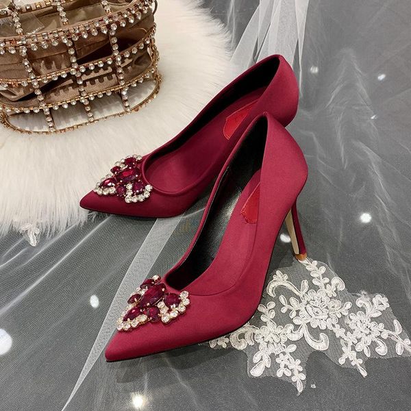 

dress shoes women wedding large size 33 - 43 white 2021 female bride bridesmaid high heels satin ladies party heeled pumps, Black