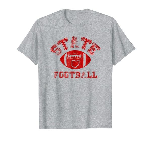 

State of Ohio Distressed Outline Football Fan T-Shirt Unisex, White;black