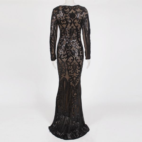

new es 2021 long sequined elegant robe de soiree scoop mermaid formal full sleeve evening gown v6av, Black;red