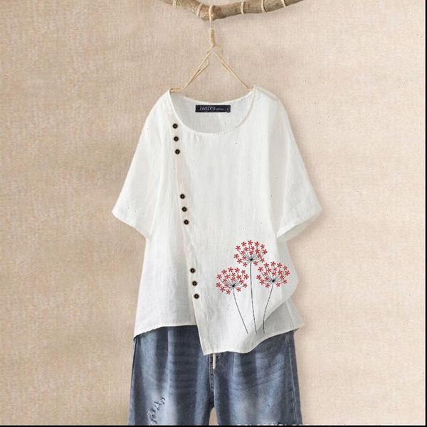 

elegant printed tee shirts womens summer blouse zanzea 2021 casual short sleeve tunic female o neck blusas plus size 5xl, White
