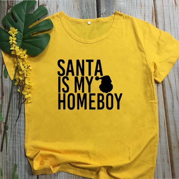 

women's t-shirt santa is my homeboy funny letter 90s aesthetic female clothing fashion cotton o neck casual shirt short sleeve tees, White