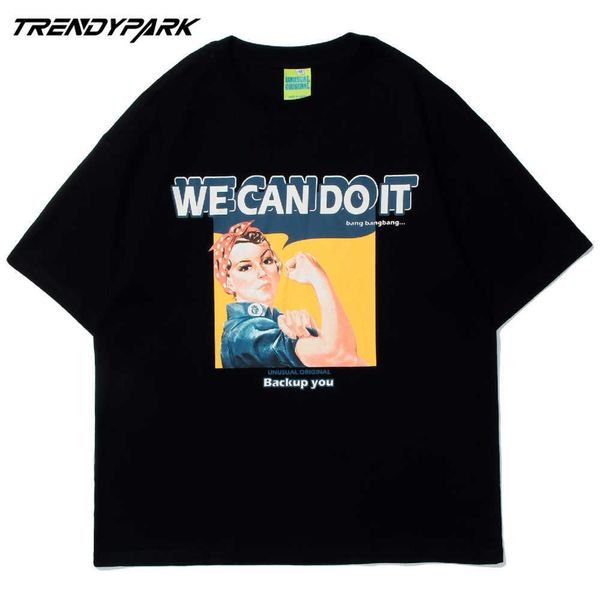 

men's t-shirt funny tough women printed summer short sleeve hip hop oversized cotton casual harajuku streetwear tee tshirts 210601, White;black