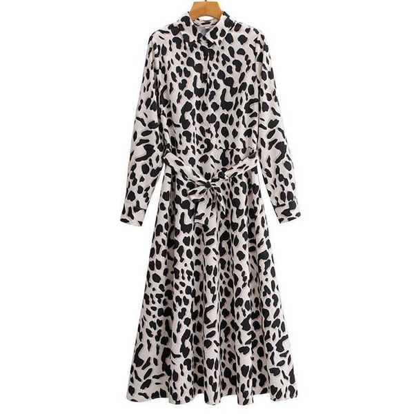 

summer women long dress ladies' turn-down collar sleeve spot dresses female streetwear 210524, Black;gray