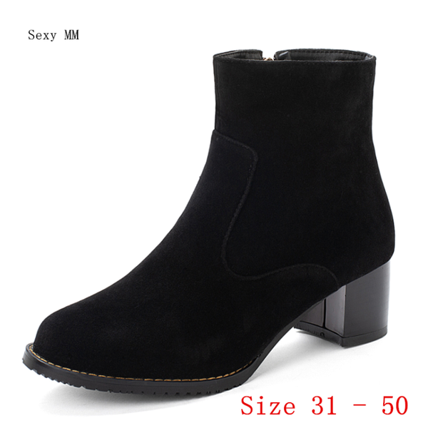 

boots spring autumn high heels women ankle woman short heel shoes small plus size 31 - 50, Black
