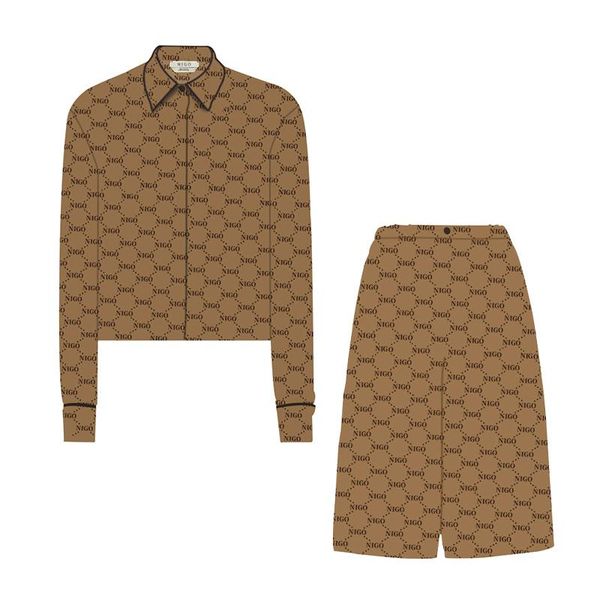 

women's t-shirt nigo f 21ss silk shirt + shorts set #nigo12228, White