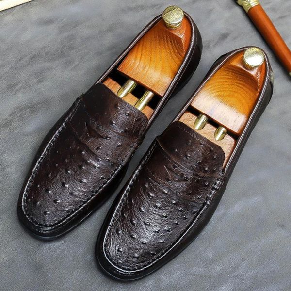 

dress shoes vintage round toe slip on man comfortable genuine leather penny loafers alligator pattern men's daily flats ss769, Black