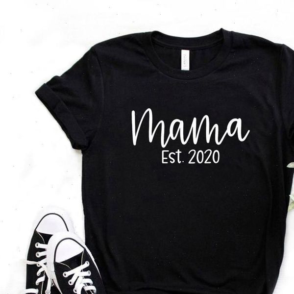 

women t shirt mama est. 2021 letters print tshirt women short sleeve o neck t shirt ladies causal tee shirt, White