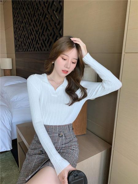 

women's sweaters autumn loose all-matching short long sleeve, White;black