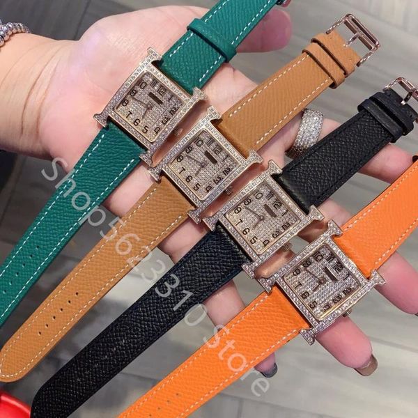 

wristwatches minimalist design zircon square watch ladies bracelet real leather quartz wristwatch number clock genuine watches, Slivery;brown