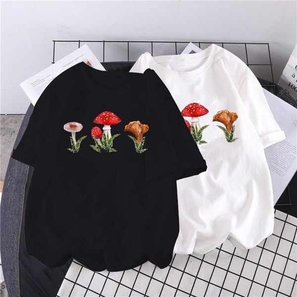 

women's t-shirt plus size t shirt female mushroom print loose short sleeve y2k casual clothing fashion summer punk street style, White