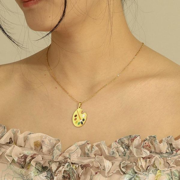 

pendant necklaces creative couple paint board geometric stainless steel chain necklace women men fashion jewelry, Silver