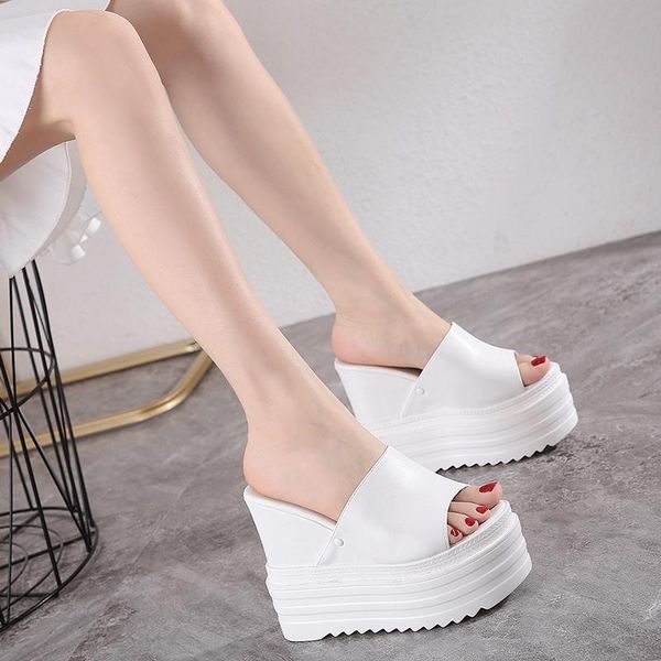 

slippers shoes women ladies' on a wedge peep toe slides heeled mules shallow increased internal platform soft designer n3-62, Black