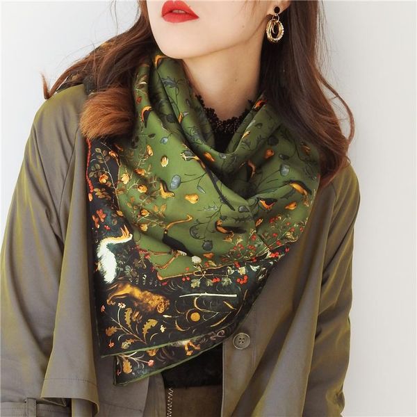

scarves 100% natural twill silk square scarf for women print bufanda mujer real headscarf pure bandana foulard femme 88x88cm, Blue;gray