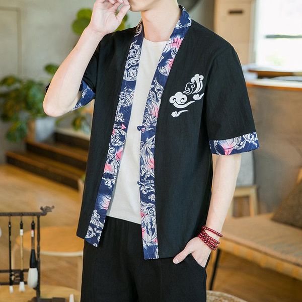 

ethnic clothing chinese style plus size cotton linen hanfu casual buckle tang suit spring autumn coat for men retro shirt, Red